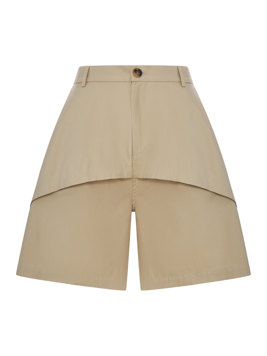 LIGHTWEIGHT COTTON SHORTS WITH ASYMMETRIC PANEL CONSTRUCTION