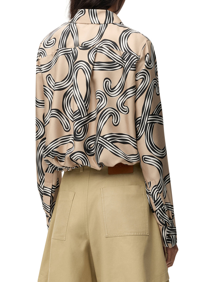 SILK TWILL BALLOON SHIRT WITH ANAGRAM PRINT AND DRAWSTRING HEM