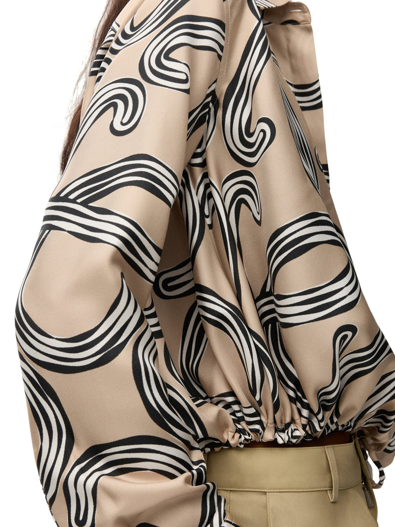 SILK TWILL BALLOON SHIRT WITH ANAGRAM PRINT AND DRAWSTRING HEM