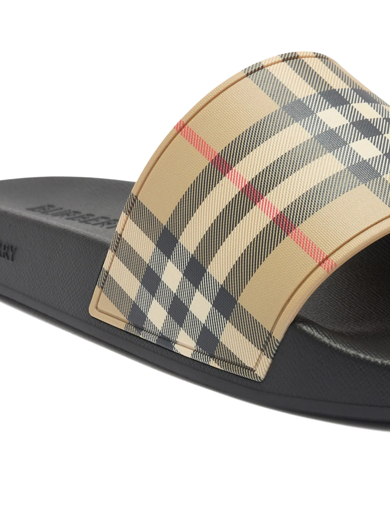 SLIPPERS WITH CHECK PRINT BAND