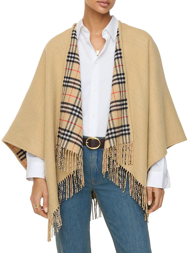 REVERSIBLE CHECK WOOL CAPE