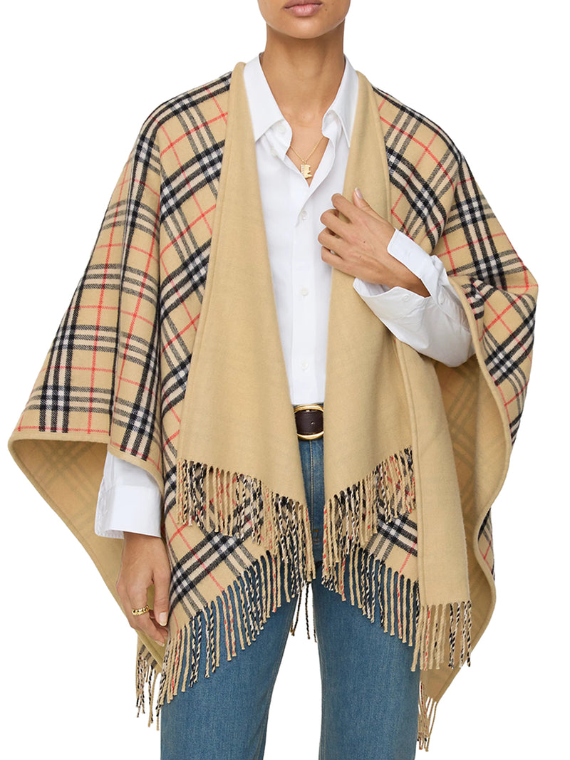 REVERSIBLE CHECK WOOL CAPE