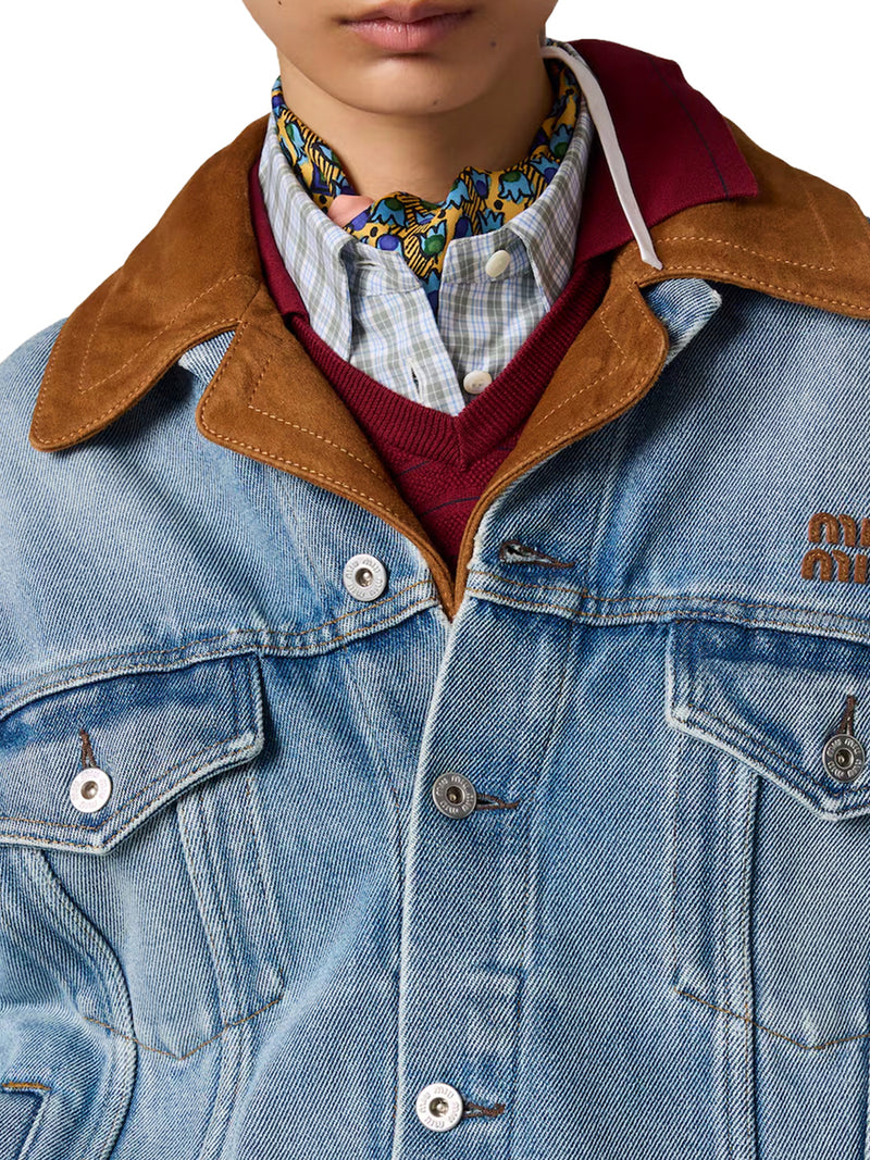 BLOUSON IN WASHED DENIM AND SUEDE