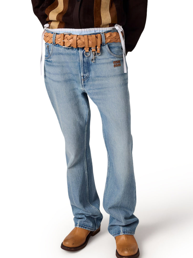 FIVE-POCKET WASHED DENIM TROUSERS