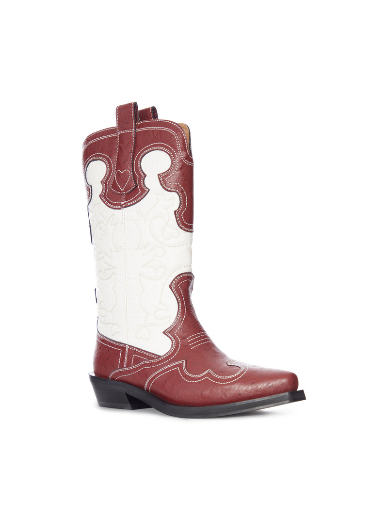 TWO-TONE LEATHER TEXAN BOOTS WITH DECORATIVE EMBROIDERY