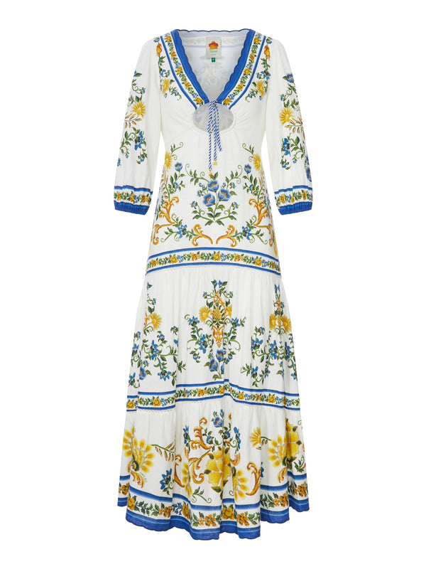 LONG DRESS WITH FLORAL PRINT AND THREE-QUARTER SLEEVES