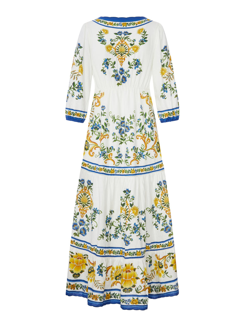 LONG DRESS WITH FLORAL PRINT AND THREE-QUARTER SLEEVES
