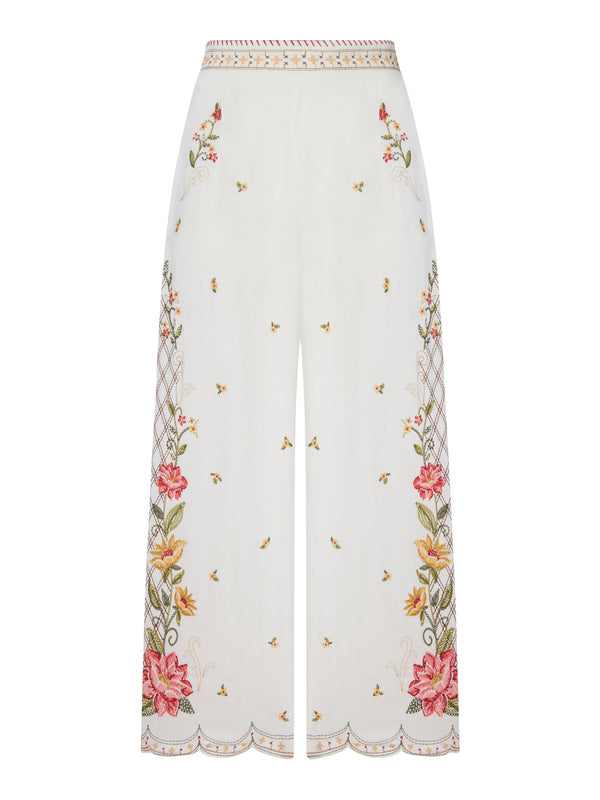 PALAZZO TROUSERS WITH FLORAL EMBROIDERY