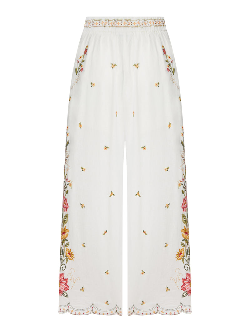 PALAZZO TROUSERS WITH FLORAL EMBROIDERY