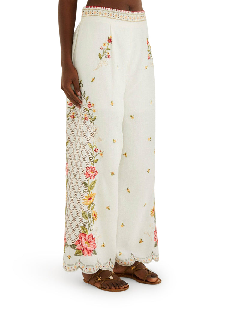 PALAZZO TROUSERS WITH FLORAL EMBROIDERY
