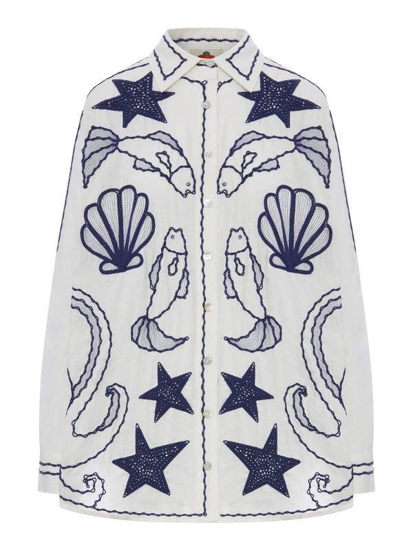 COTTON SHIRT WITH MARINE EMBROIDERY