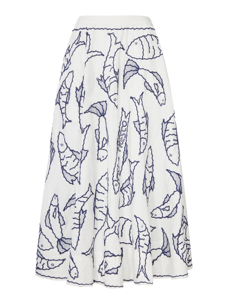 COTTON MIDI SKIRT WITH MARINE EMBROIDERY
