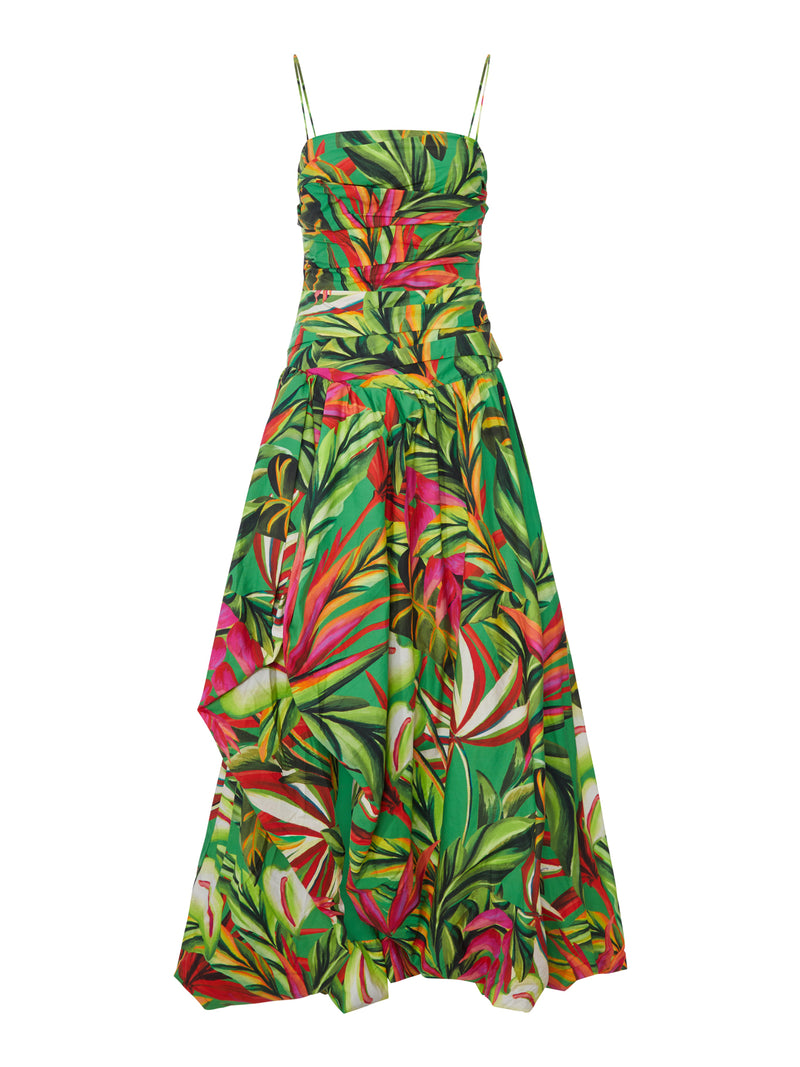 LONG TROPICAL DRESS WITH THIN STRAPS