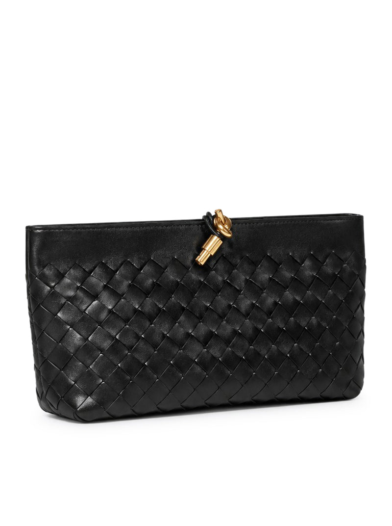WOVEN NAPPA CLUTCH WITH DISTINCTIVE KNOT DETAIL