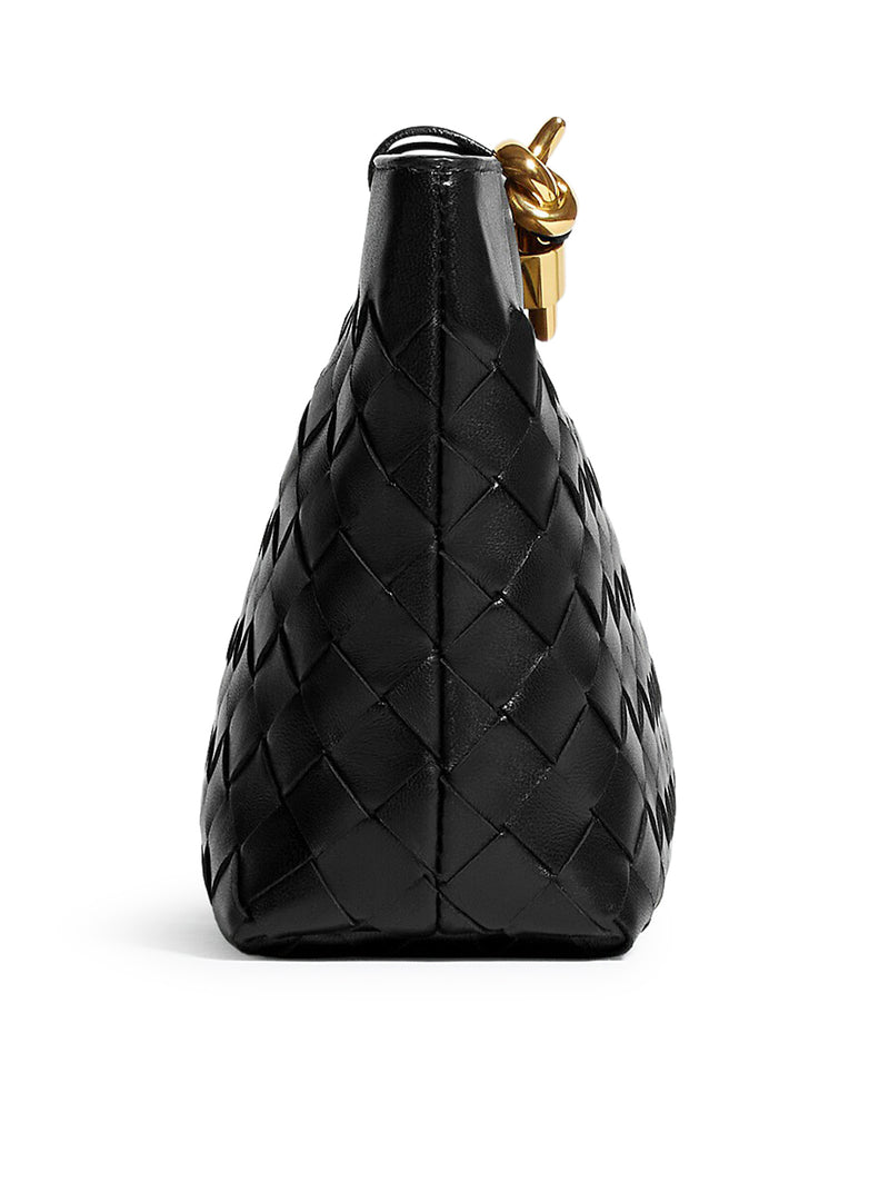 WOVEN NAPPA CLUTCH WITH DISTINCTIVE KNOT DETAIL
