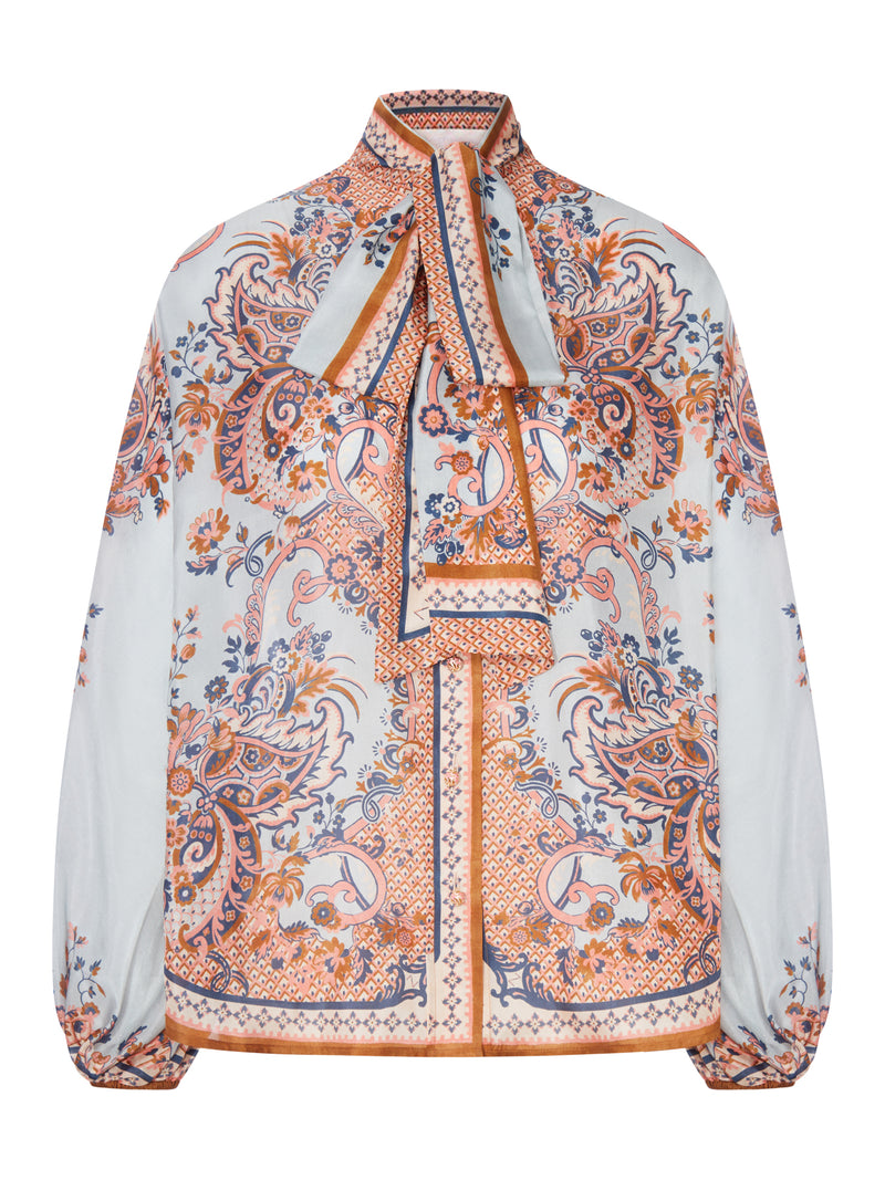 ASTER BLOUSE WITH NECK BOW IN PURE SILK