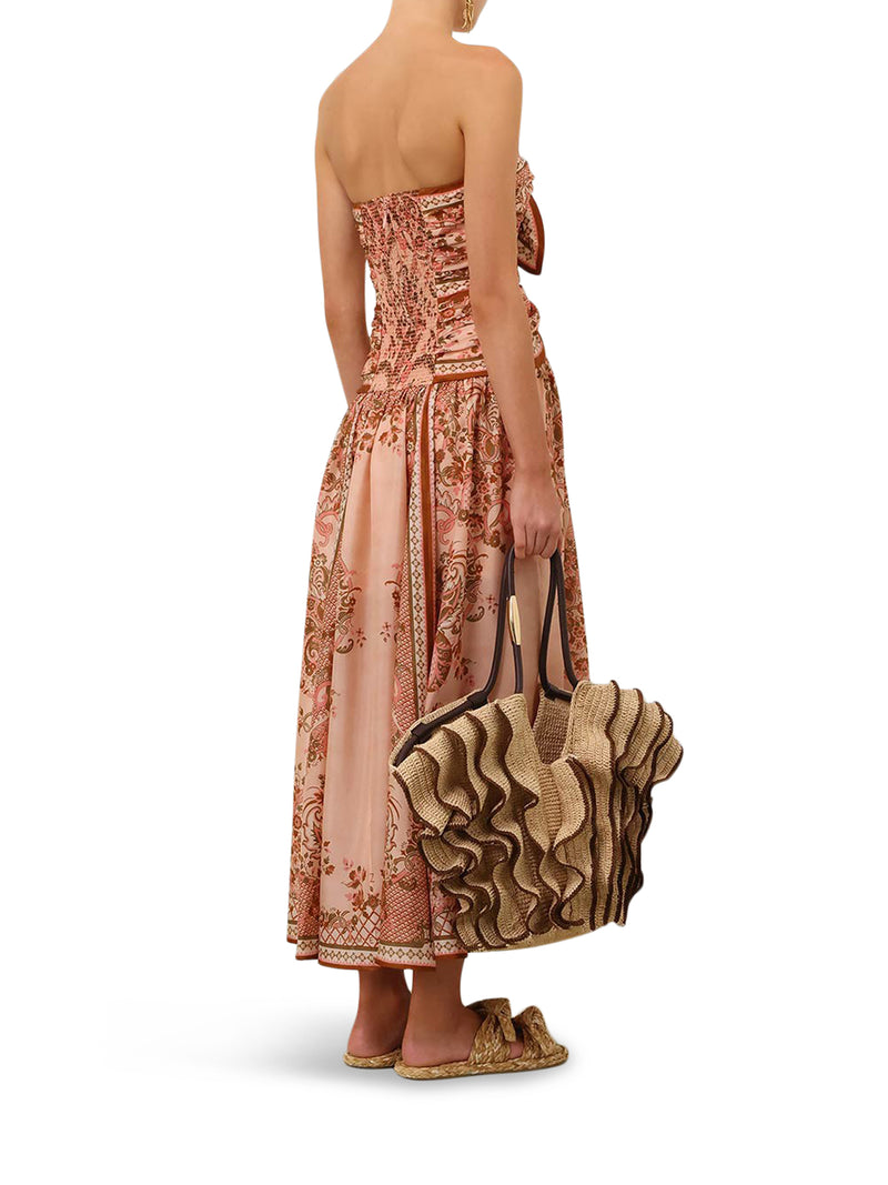 ASTER SILK MIDI DRESS WITH CUT-OUT INSERT AND BOWS