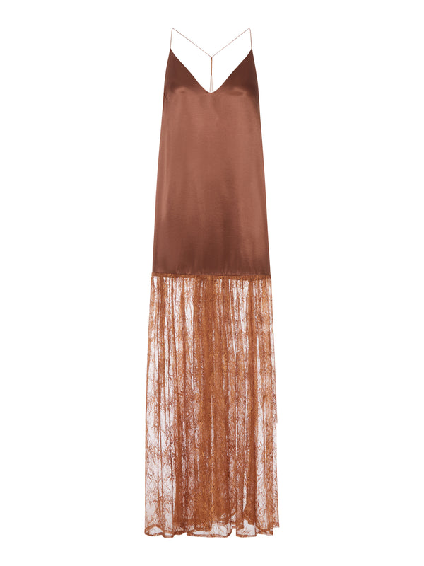 SILK DRESS WITH LACE INSERT