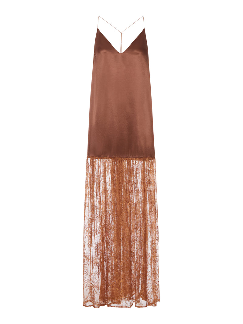 SILK DRESS WITH LACE INSERT