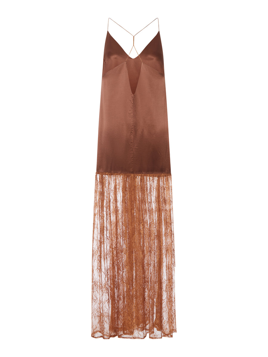 SILK DRESS WITH LACE INSERT