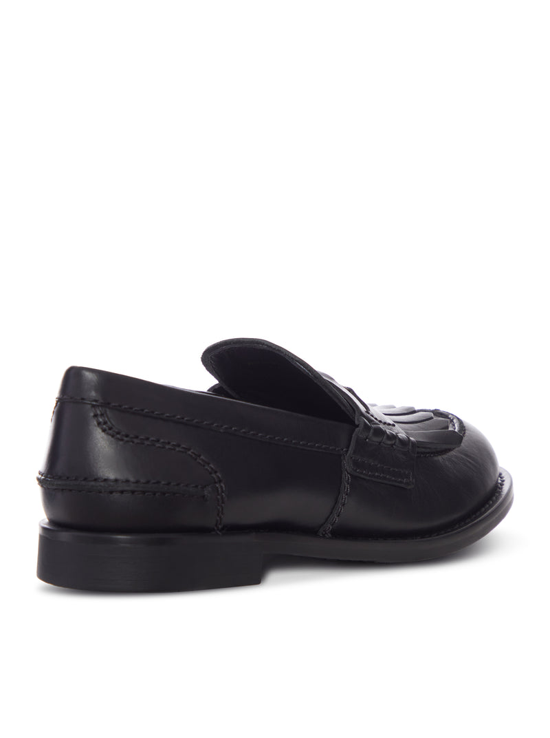 LEATHER MOCCASIN WITH FRINGES AND LOGO DETAIL