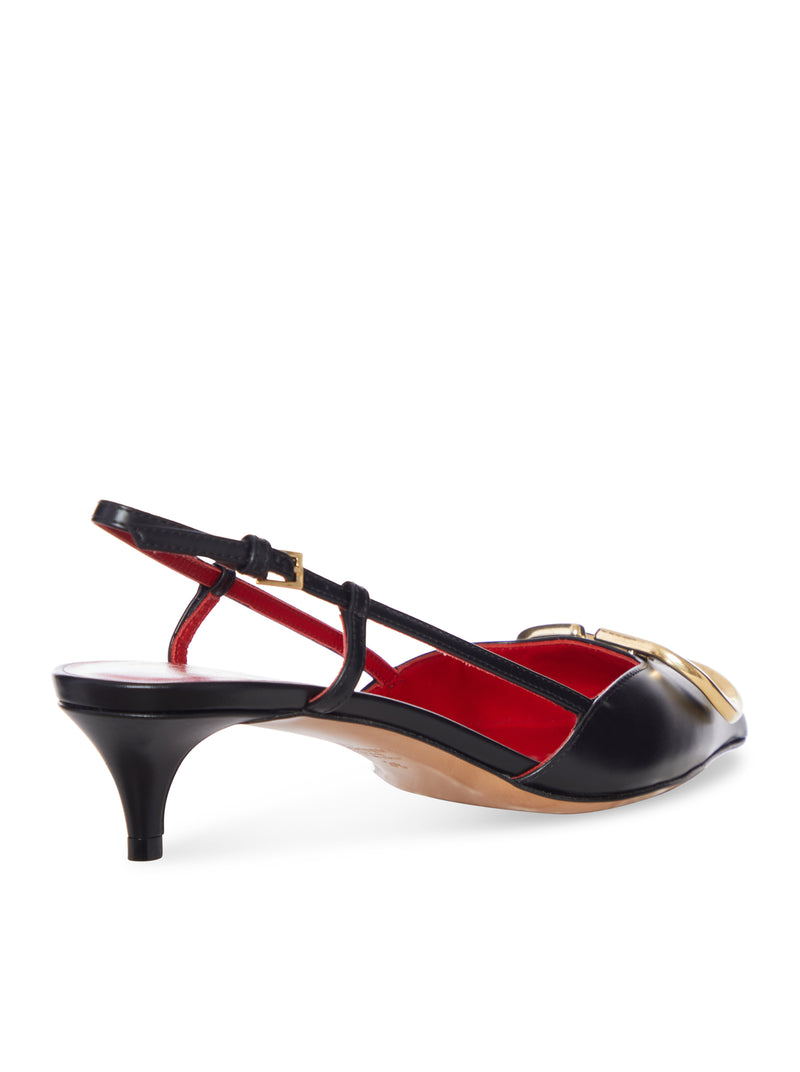 LEATHER SLINGBACK PUMPS WITH V LOGO DETAIL