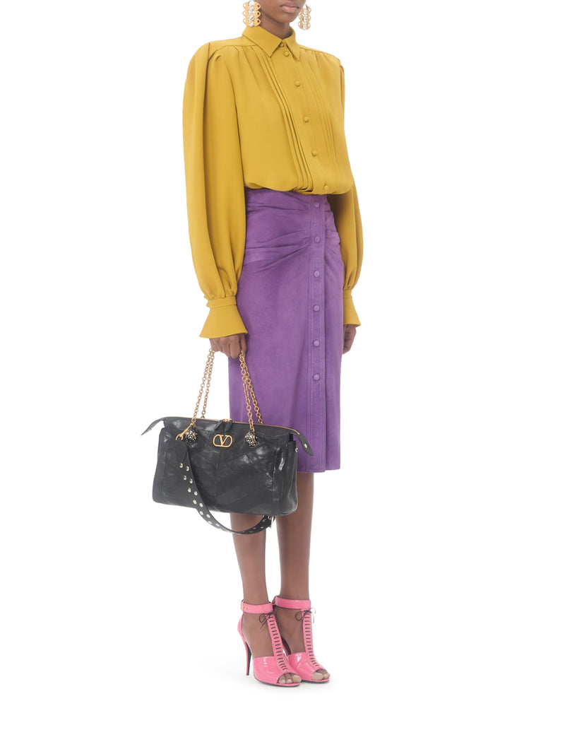 PANTHEA CHEVRON-PRINT NAPPA LEATHER SHOULDER BAG