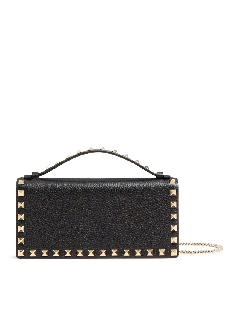 ROCKSTUD CHAIN WALLET IN GARNET CALFSKIN