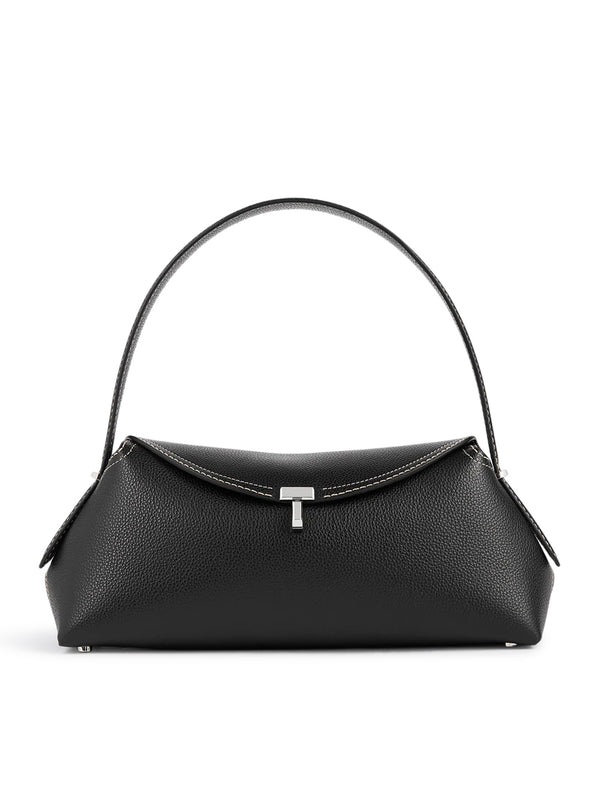 T-LOCK LEATHER BAG WITH CONTRASTING STITCHING