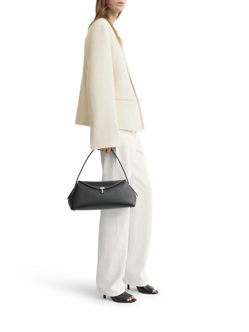 T-LOCK LEATHER BAG WITH CONTRASTING STITCHING