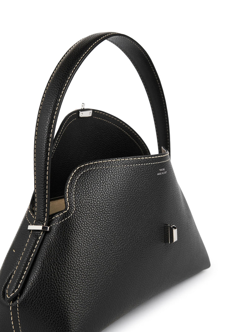T-LOCK LEATHER BAG WITH CONTRASTING STITCHING