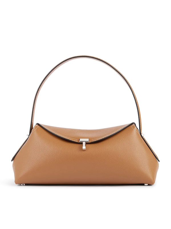 T-LOCK LEATHER BAG WITH CONTRASTING STITCHING