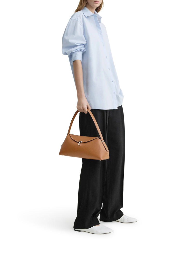 T-LOCK LEATHER BAG WITH CONTRASTING STITCHING