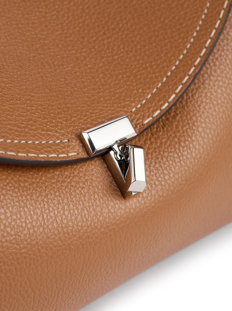 T-LOCK LEATHER BAG WITH CONTRASTING STITCHING