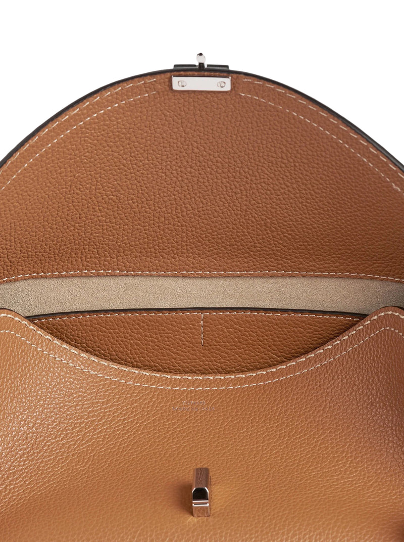 T-LOCK LEATHER BAG WITH CONTRASTING STITCHING