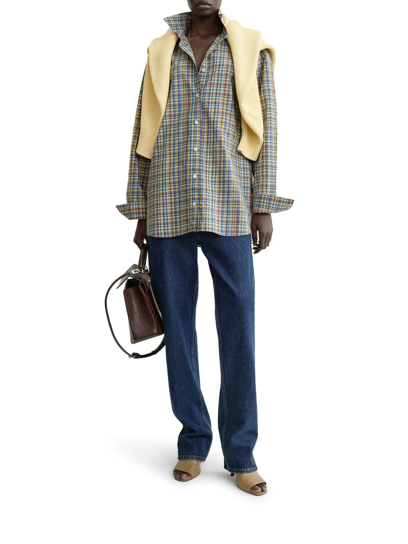 CLASSIC BLUE AND ORANGE CHECKED COTTON SHIRT
