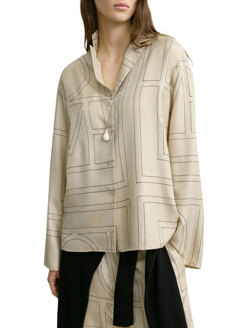SILK SHIRT WITH MONOGRAM EMBROIDERY