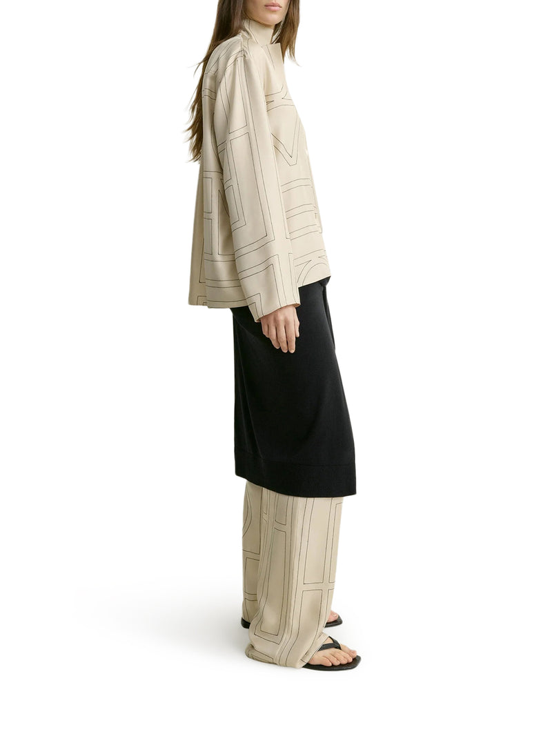 SILK SHIRT WITH MONOGRAM EMBROIDERY