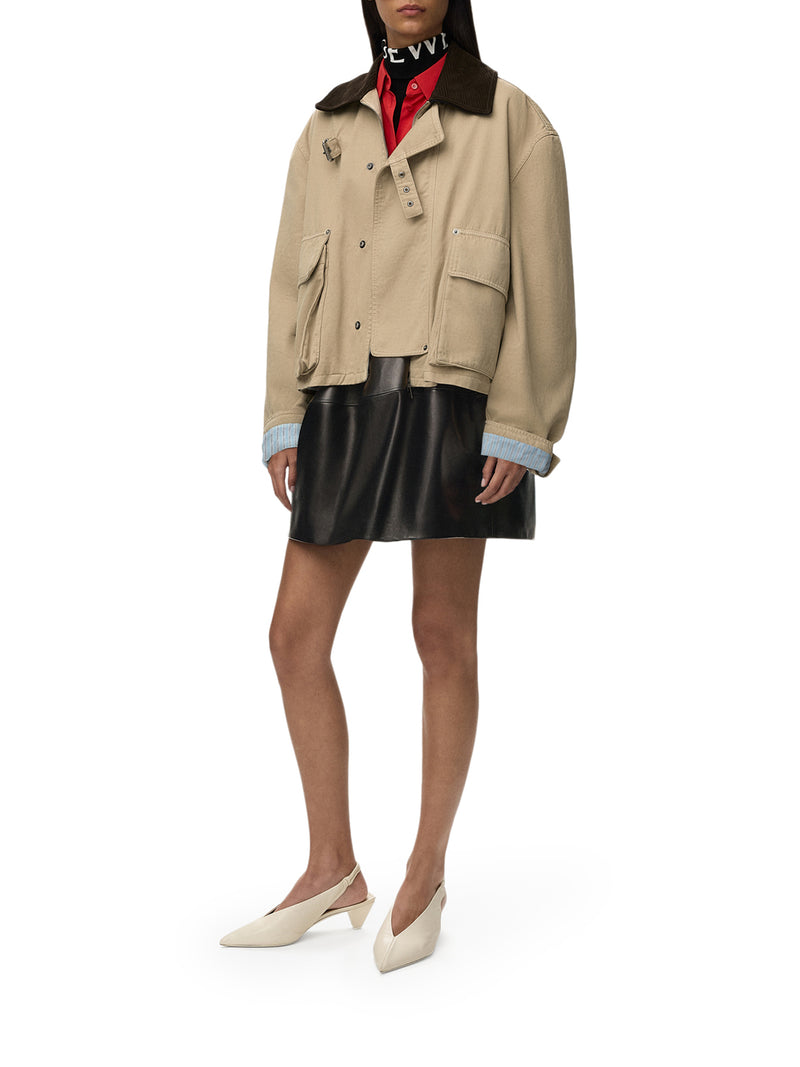 COTTON PARKA WITH A CORDUROY-EFFECT SUEDE COLLAR