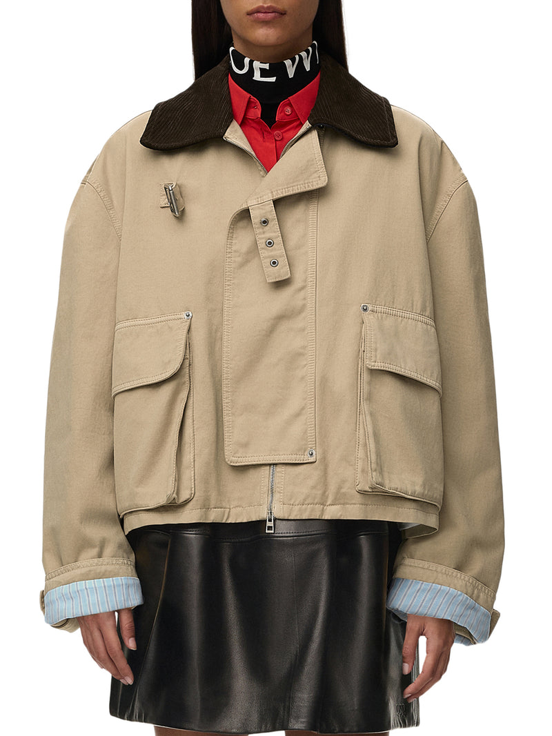 COTTON PARKA WITH A CORDUROY-EFFECT SUEDE COLLAR