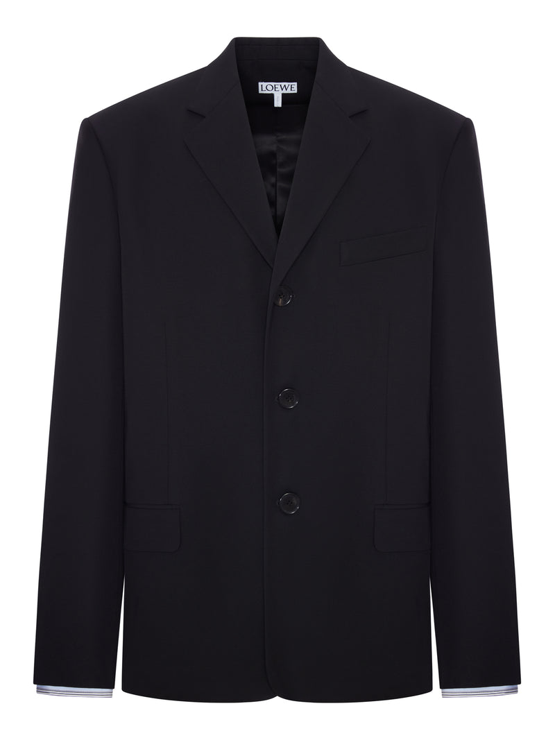 SARTORIAL WOOL JACKET WITH CONTRASTING DOUBLE-LAYER CUFFS