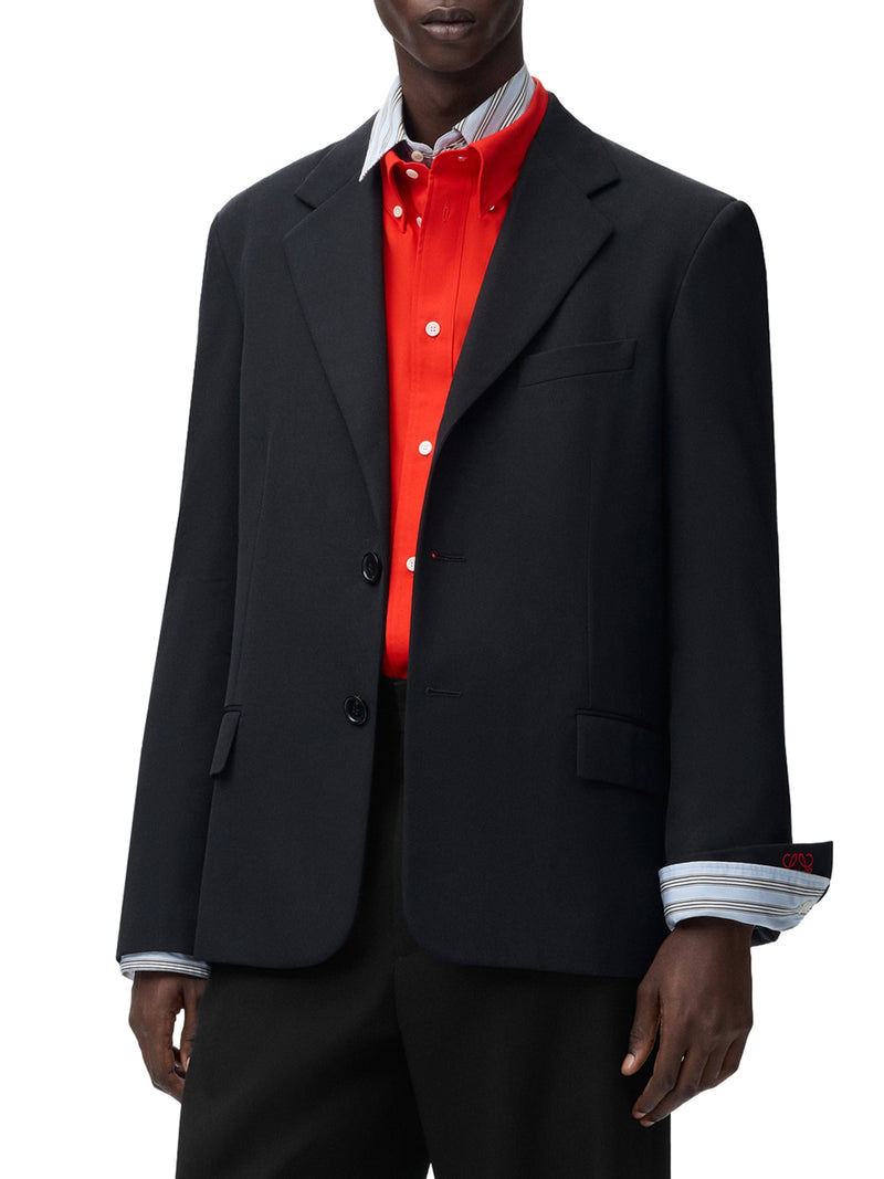 SARTORIAL WOOL JACKET WITH CONTRASTING DOUBLE-LAYER CUFFS