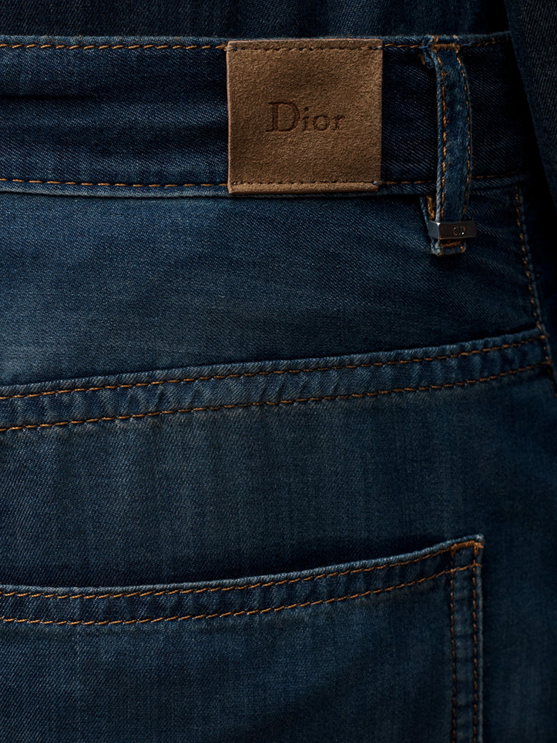 REGULAR FIT JEANS IN BLUE STONEWASHED COTTON DENIM