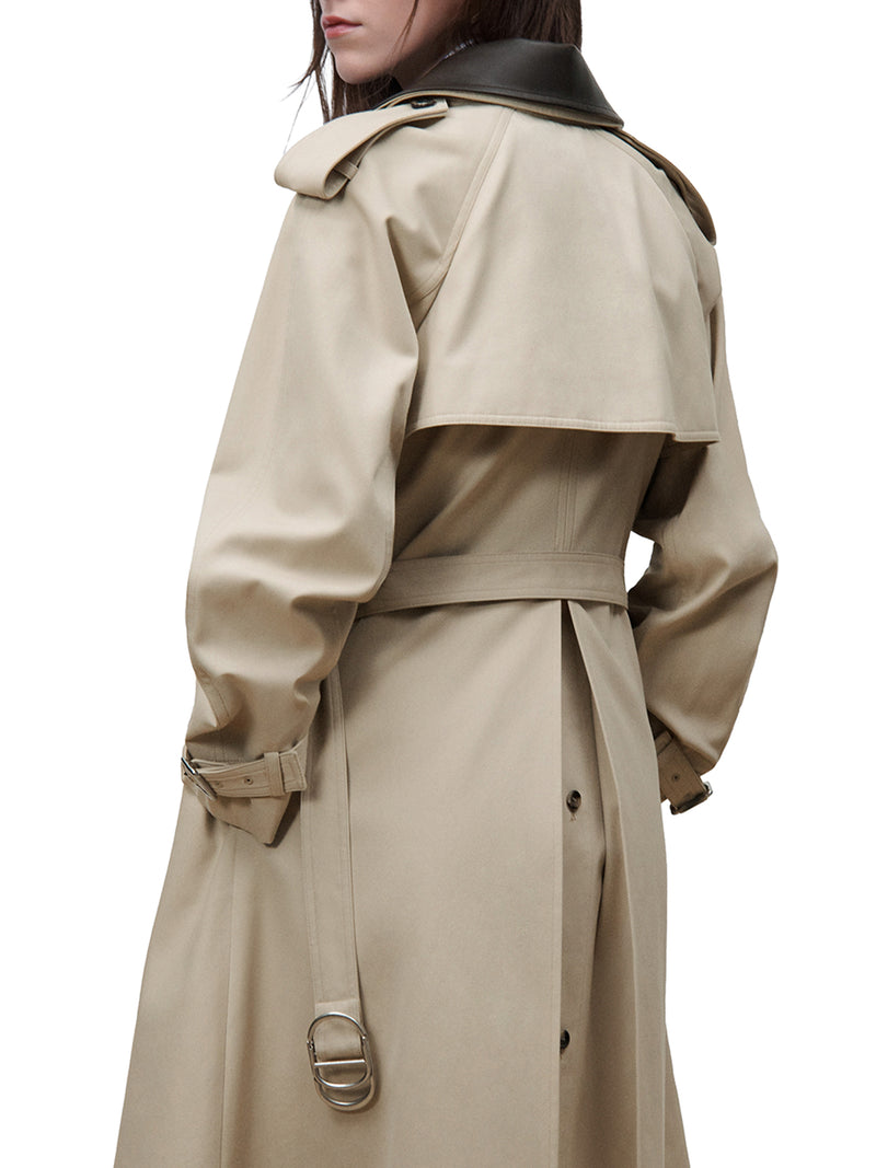 BEIGE COTTON AND SILK GABARDINE TRENCH COAT