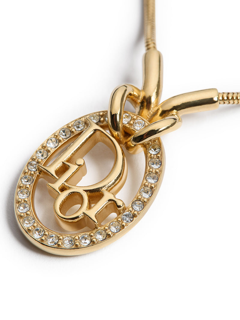 DIOR OBLIQUE NECKLACE IN METAL WITH GOLD FINISH AND CRYSTALS