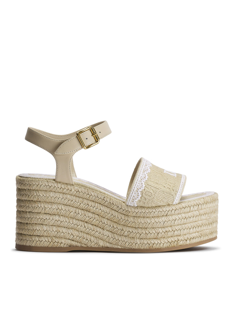 DIOR OBLIQUE EMBROIDERED COTTON DENTELLE WEDGE SANDAL