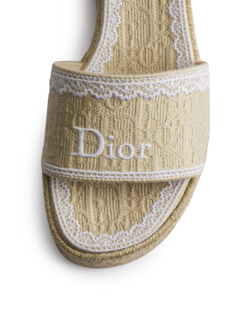DIOR OBLIQUE EMBROIDERED COTTON DENTELLE WEDGE SANDAL