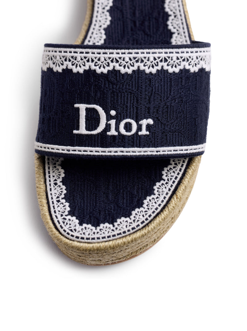 DIOR OBLIQUE EMBROIDERED COTTON DENTELLE WEDGE SANDAL