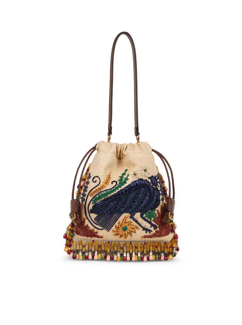 ETRO X TABBY BOOTH SMALL KALISPERA RAFFIA BAG WITH EMBROIDERY AND BEADS