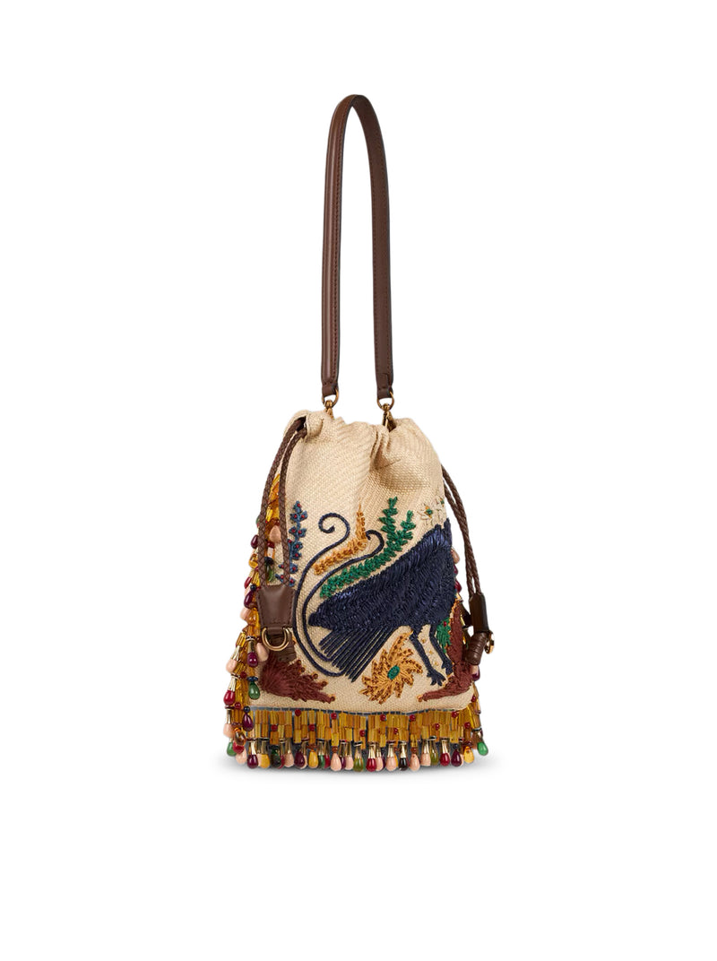ETRO X TABBY BOOTH SMALL KALISPERA RAFFIA BAG WITH EMBROIDERY AND BEADS